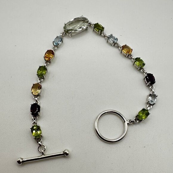 NWOT 7" One-of-a-kind multi-gemstone in sterling silver bracelet in 925! - Picture 11 of 12